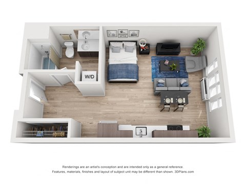 Floor plan for studio, 1 bath, 487 sqft